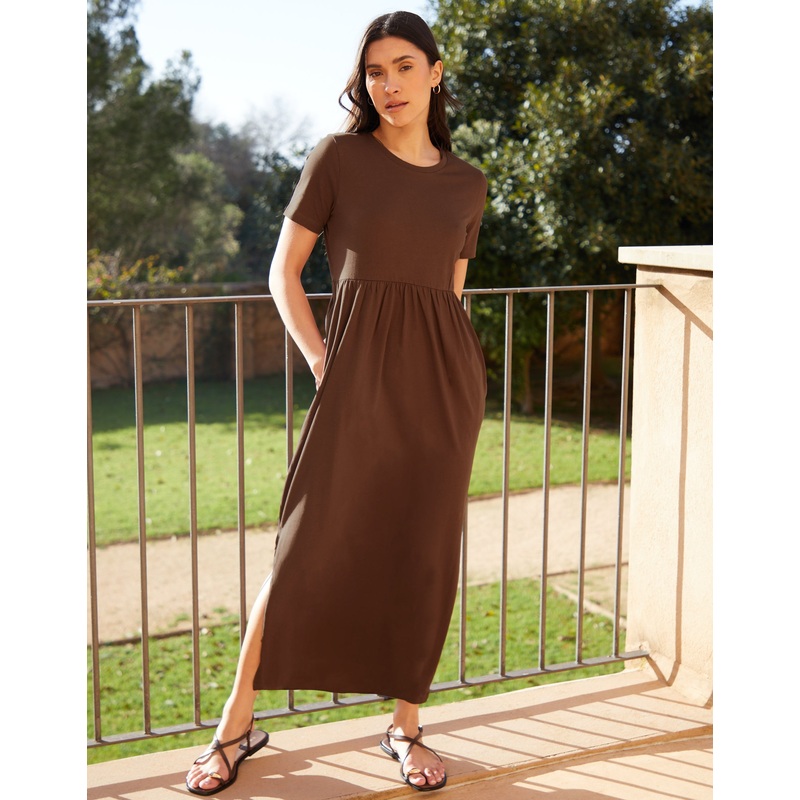 Chocolate Brown Jersey Maxi Dress with Pockets Chocolate Brown 8