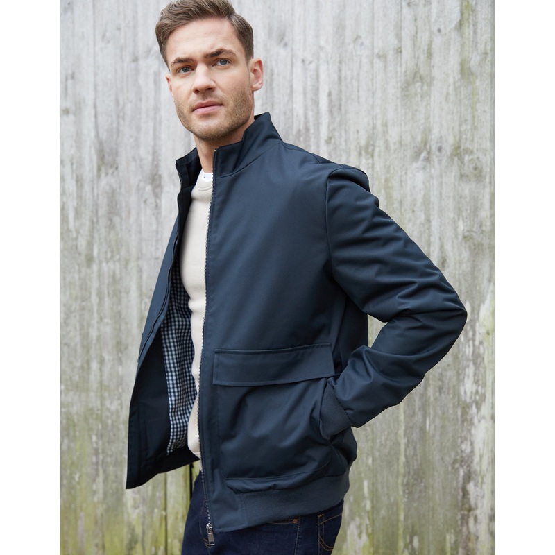 Navy Patch Pocket Funnel Neck Harrington Style Jacket Navy S