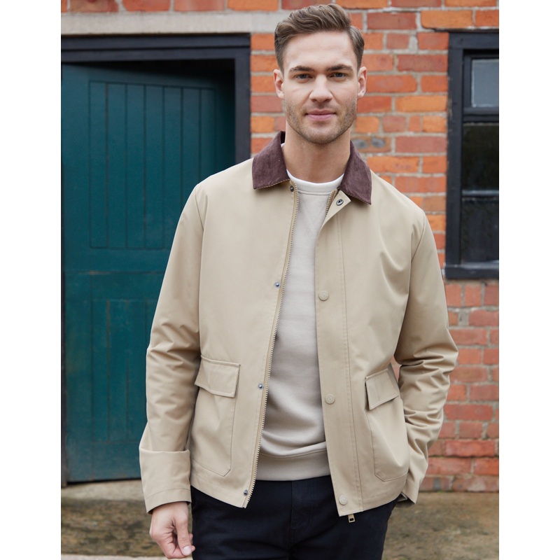 Stone Showerproof Collared Lightweight Jacket Stone S