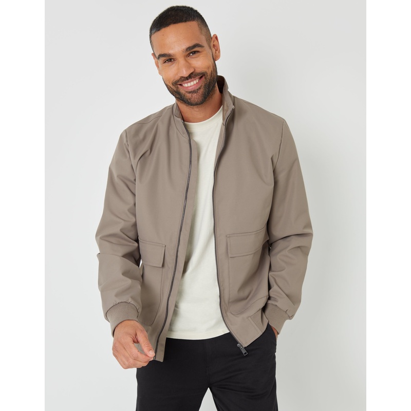 Taupe Patch Pocket Funnel Neck Harrington Style Jacket Taupe S