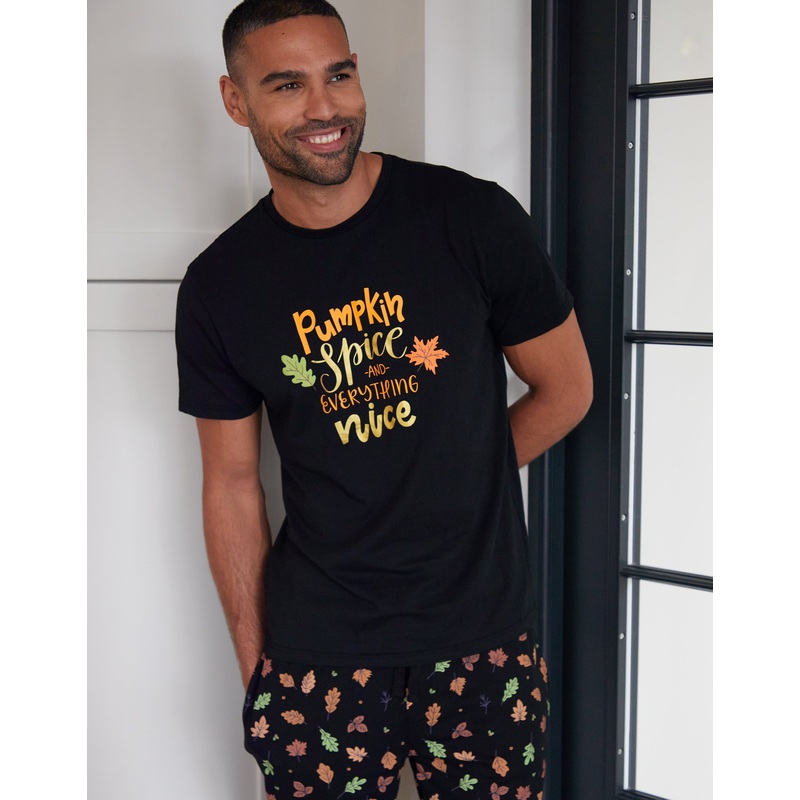 Black Pumpkin Graphic PrintPyjamas (2-Piece Set) Black S