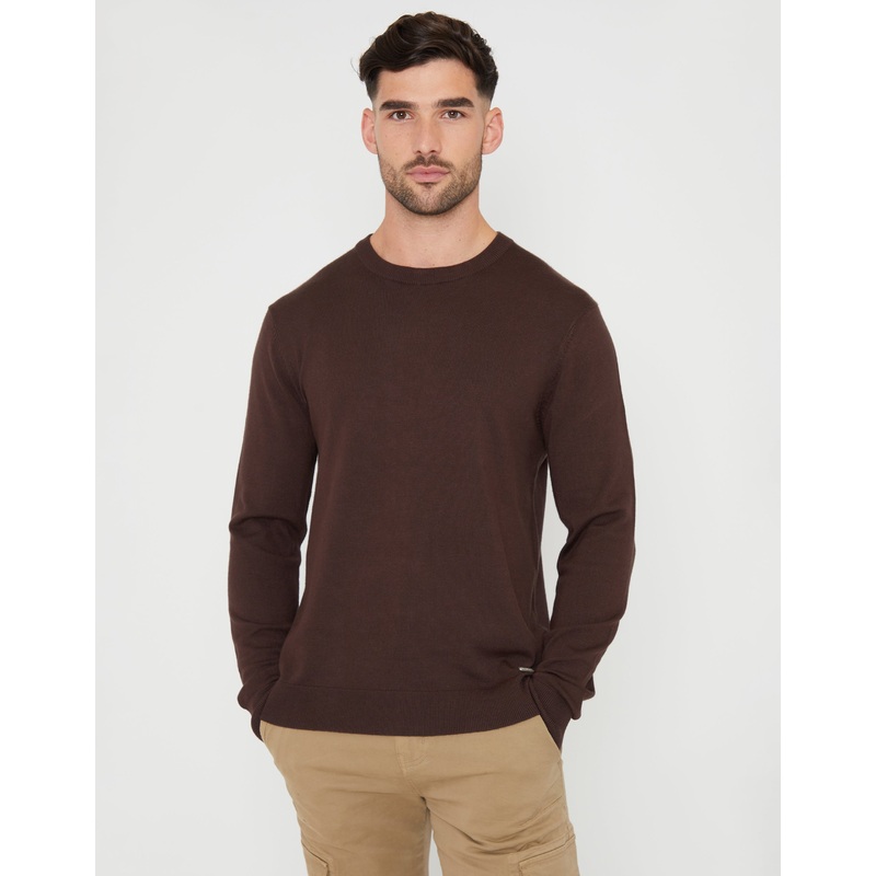 Brown Crew Neck Knitted Jumper Brown S