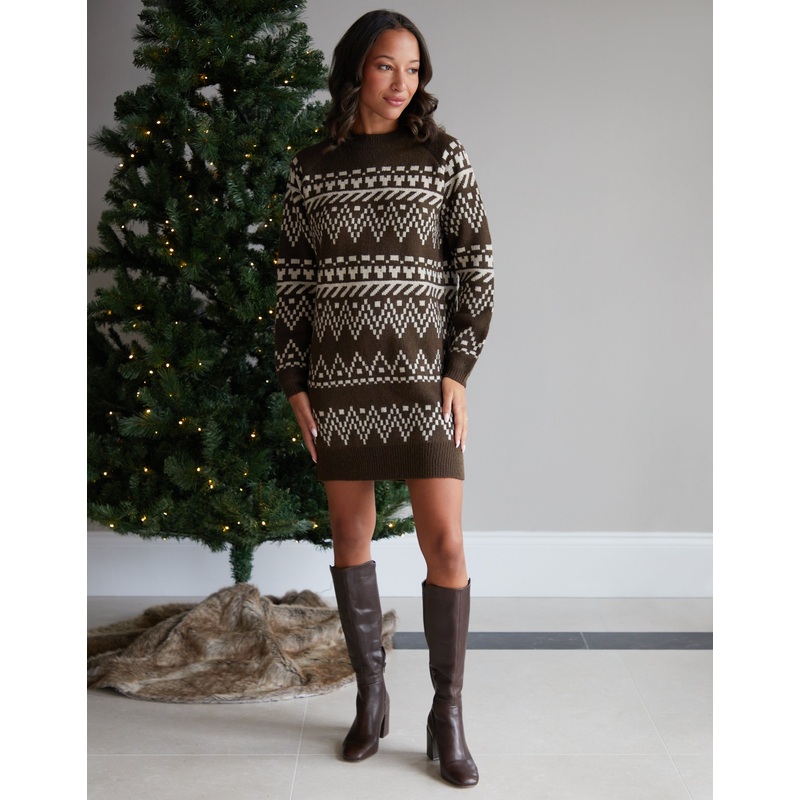 Chocolate Brown Fairisle Jumper Dress Chocolate Brown 8