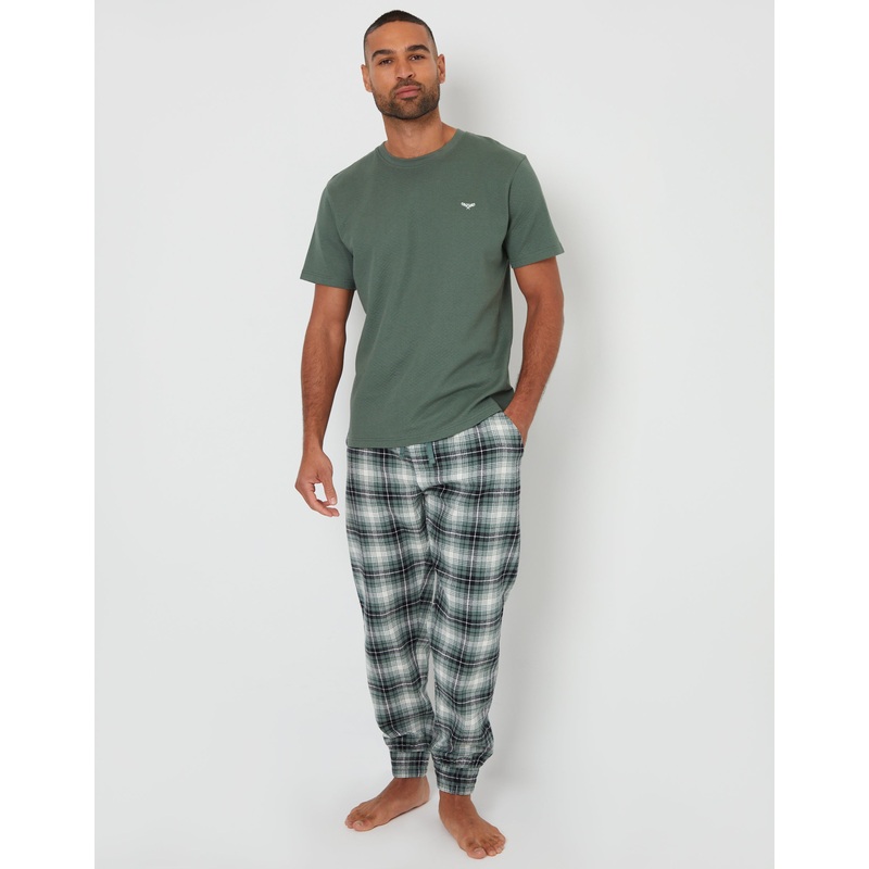 Dark Forest Green Check Textured Short Sleeve Pyjamas (2-Piece Set) Dark Forest Green S