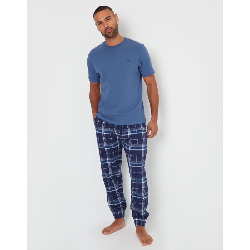 Denim Blue Check Textured Short Sleeve Pyjamas (2-Piece Set) Denim Blue S