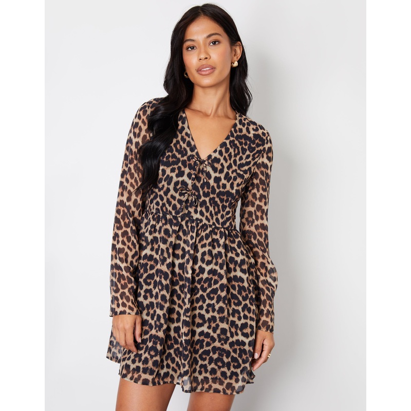 Leopard Print Flared Chiffon Mini Dress Leopard 8
