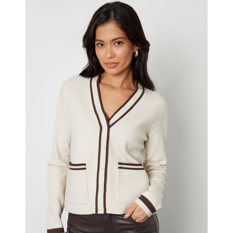 Stone Contrast Edge Knitted Cardigan Stone 8