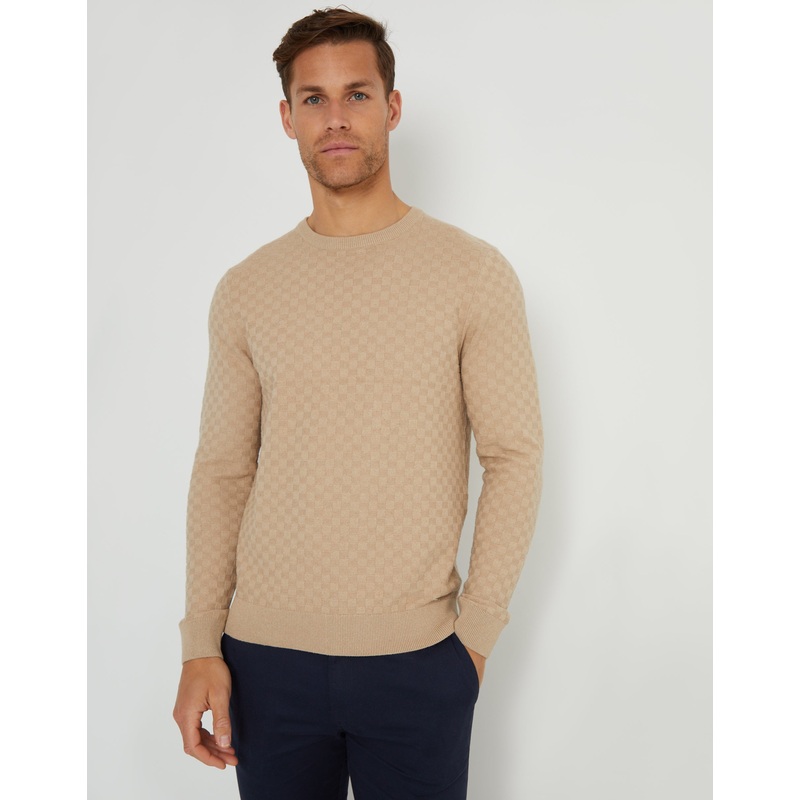 Beige Textured Knit Crew Neck Jumper Beige S