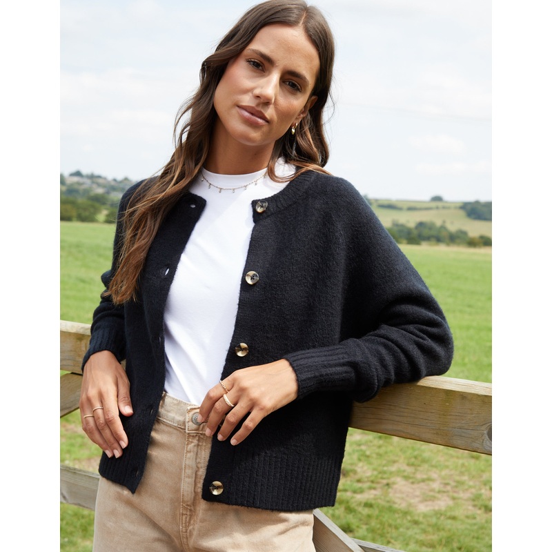 Black Button Up Knitted Cardigan Black 8