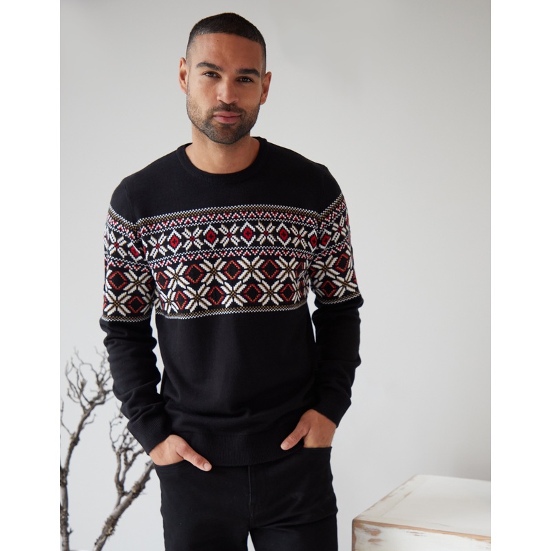 Black Fairisle Metallic Thread Crew Neck Christmas Jumper Black S