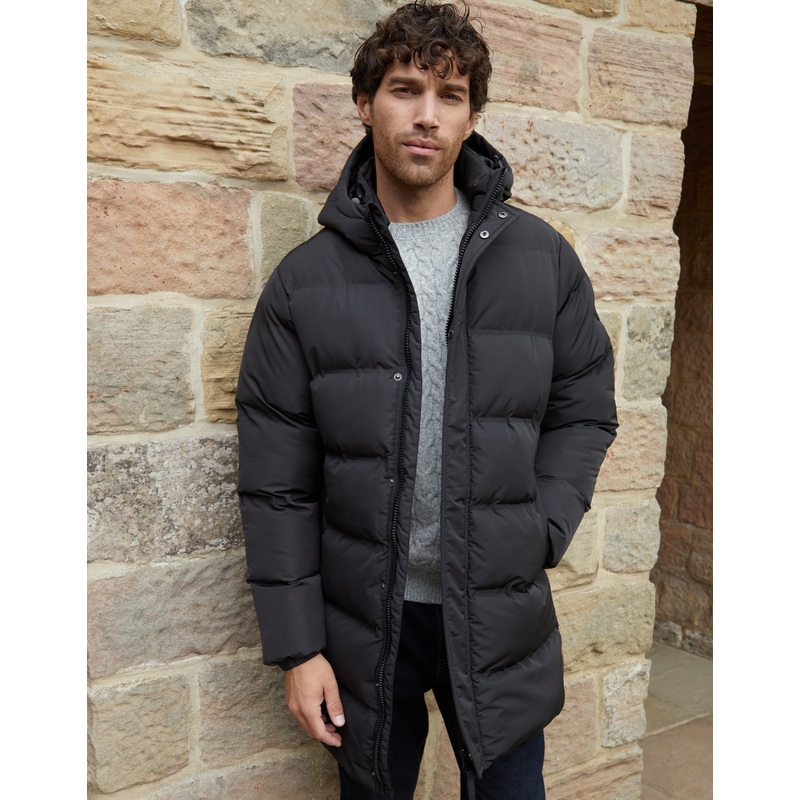 Black Hooded Longline Puffer Coat Black S