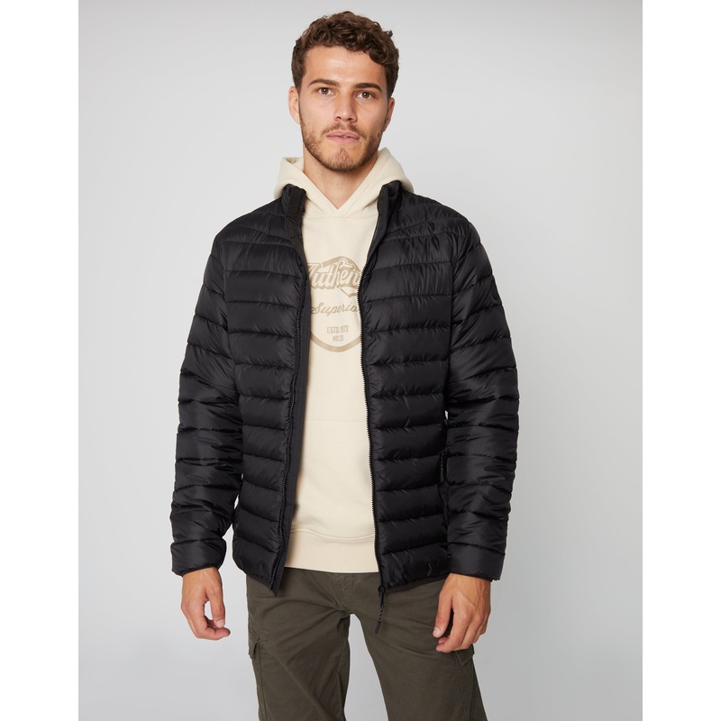 Black Matte Finish Padded Funnel Neck Jacket Black S