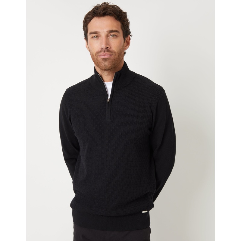 Black Mini Cable Knit Quarter Zip Jumper Black S
