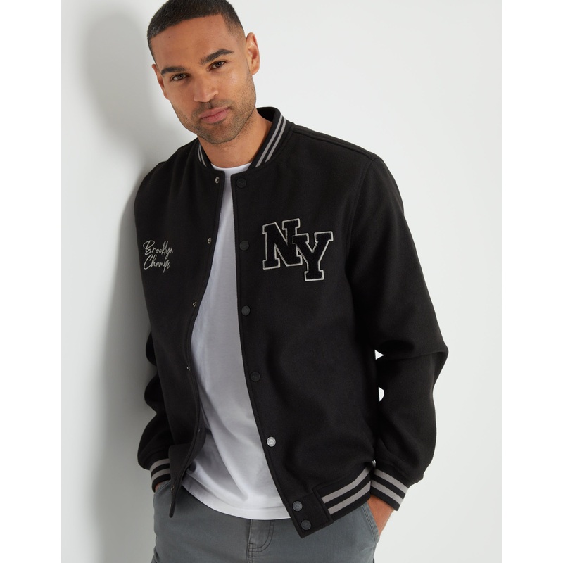 Black NY Varsity Bomber Jacket Black S