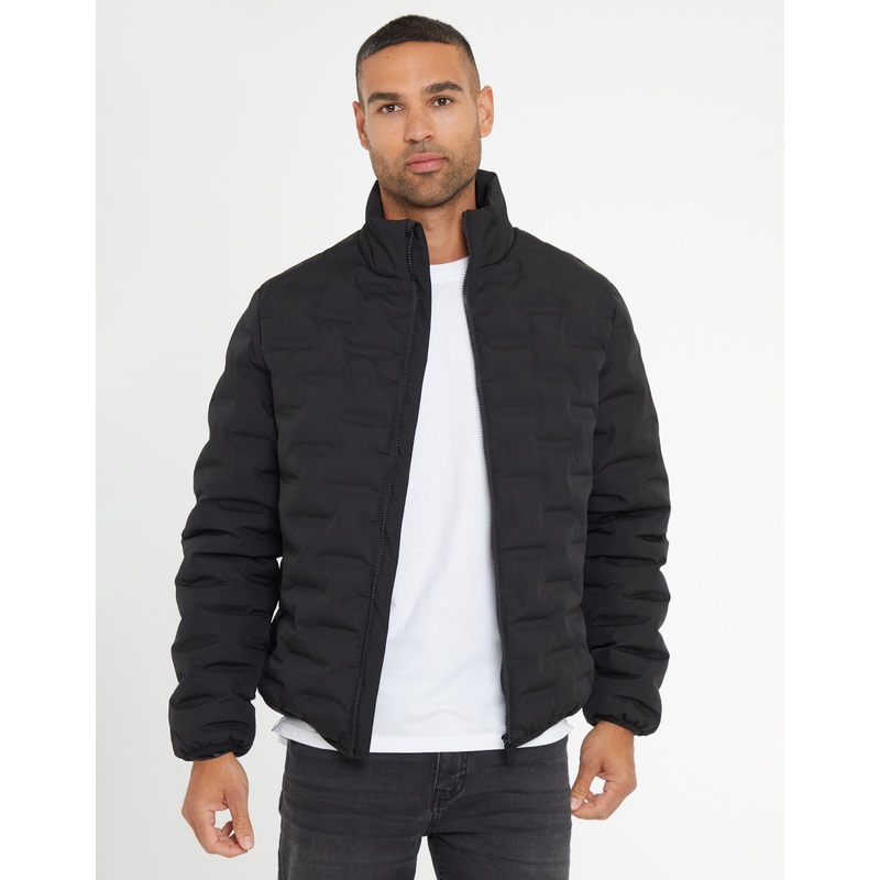 Black Quilted Funnel Neck Jacket Black S