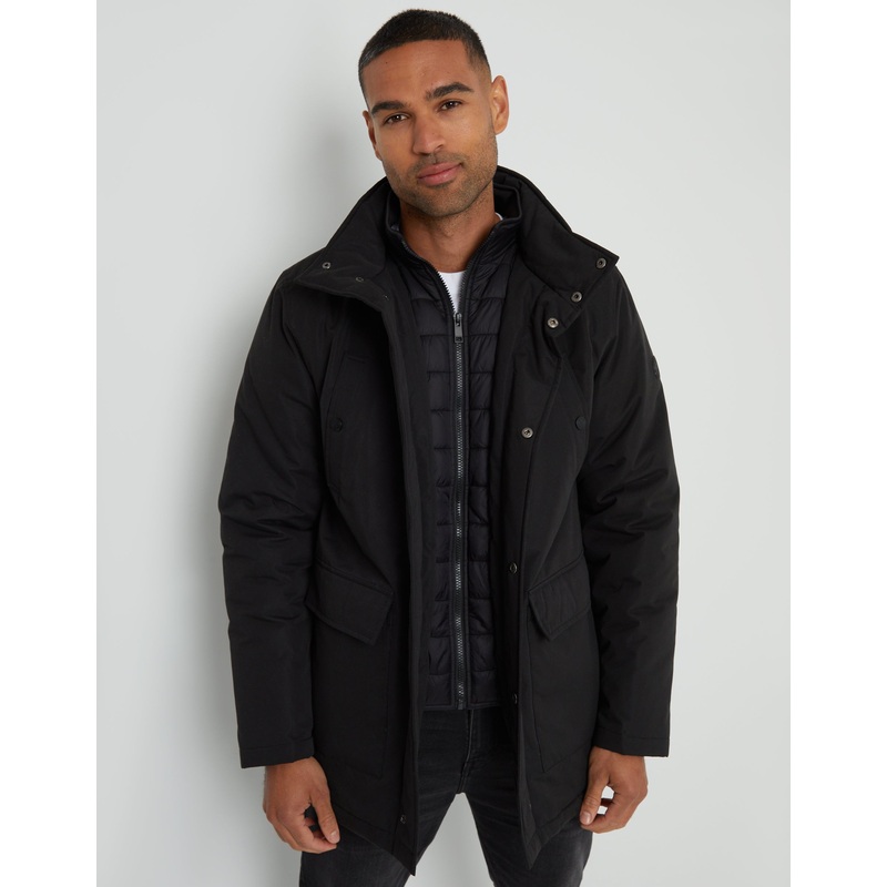 Black Showerproof Funnel Neck Mock Layer Coat Black S