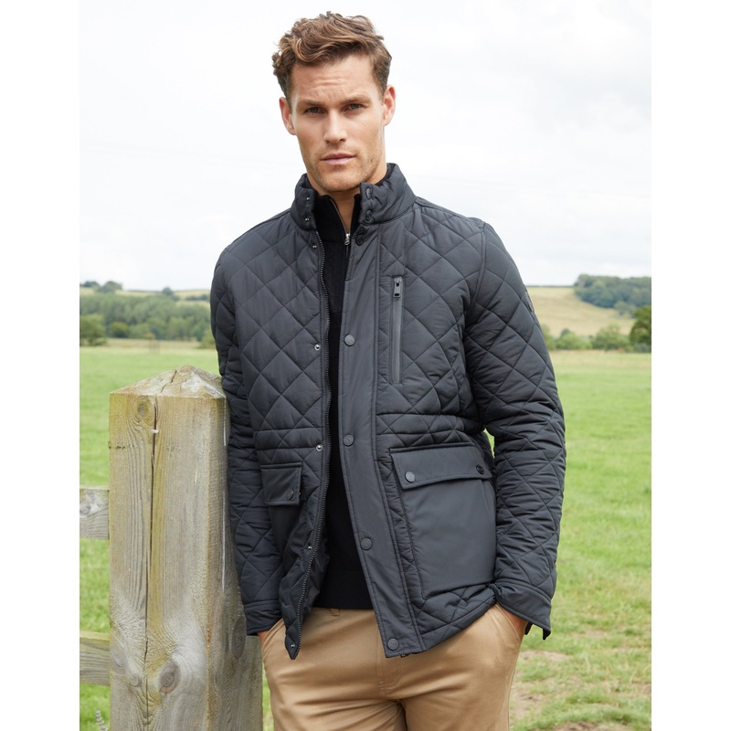 Black Showerproof Quilted Patch Pocket Jacket Black S