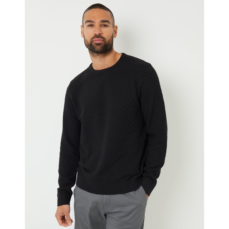 Black Textured Knit Crew Neck Jumper Black S