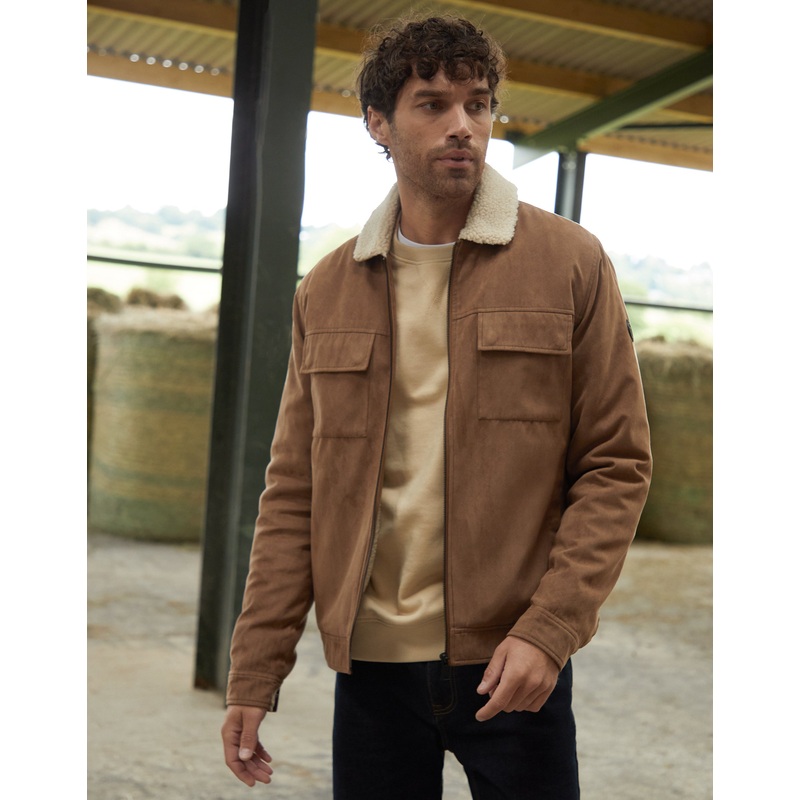 Brown Faux Suede Borg Lined Jacket Brown S