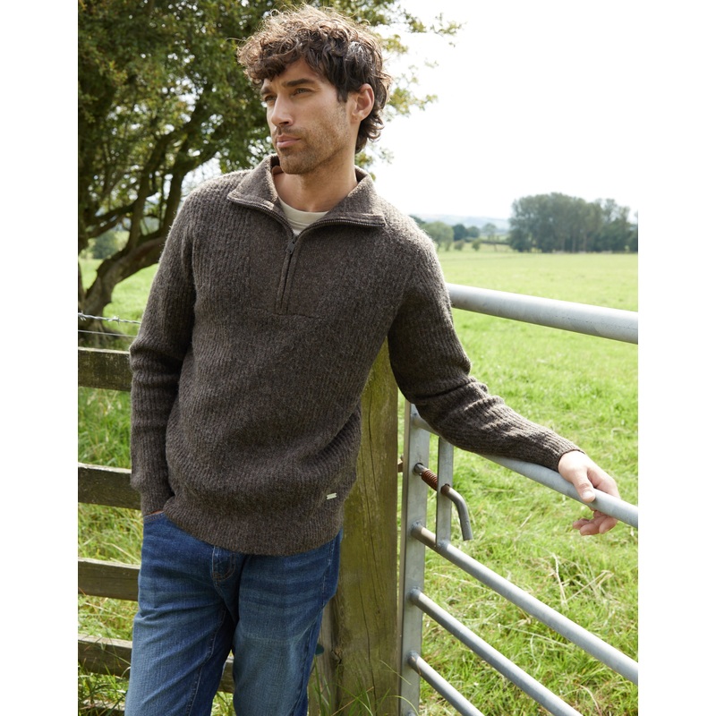 Brown Marl Knitted Quarter Zip Jumper Brown Marl S