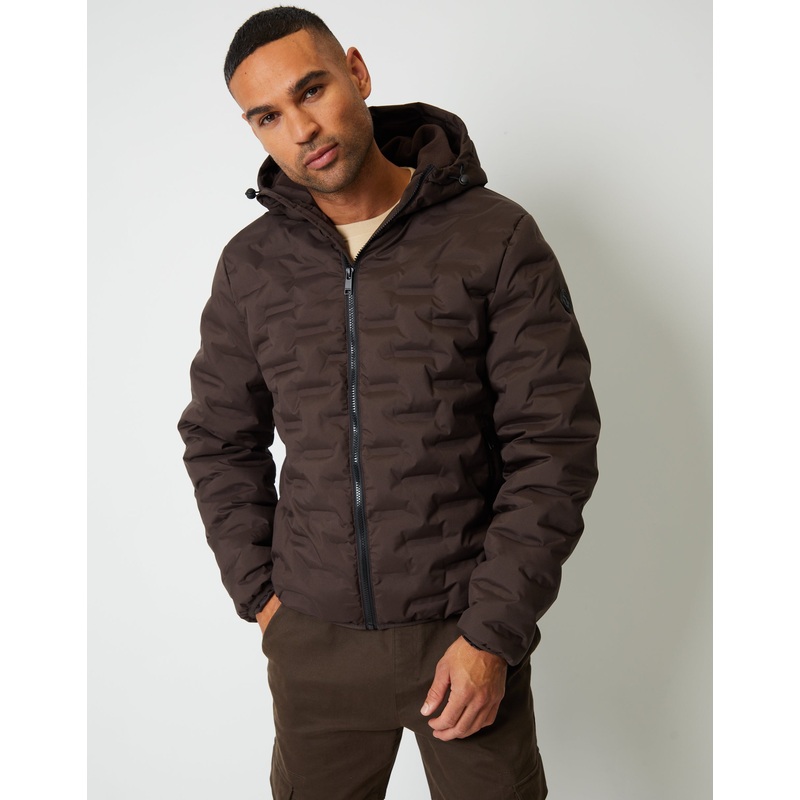 Brown Showerproof Quilted Hooded Puffer Jacket Brown S