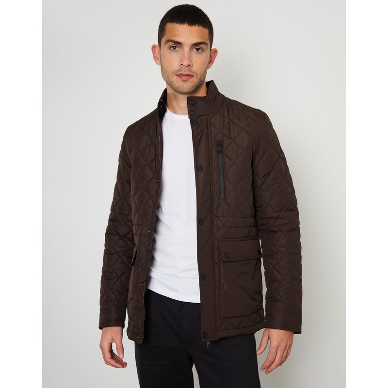 Brown Showerproof Quilted Patch Pocket Jacket Brown S