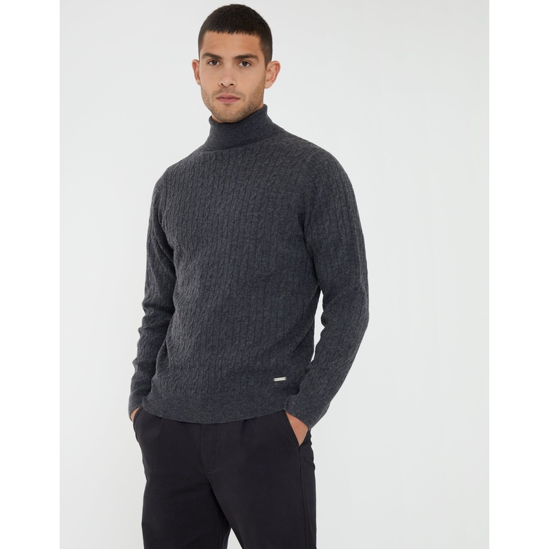 Charcoal Grey Marl Cable Knit Roll Neck Jumper Charcoal Grey Marl S
