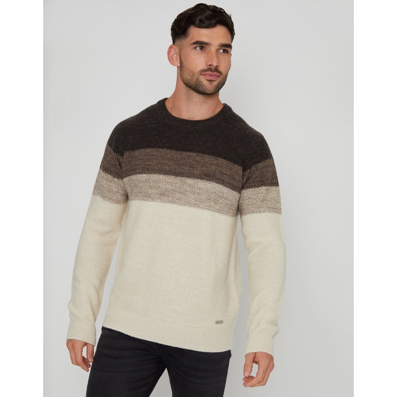 Charcoal Grey Marl Ombr Striped Crew Neck Jumper Charcoal Grey Marl S