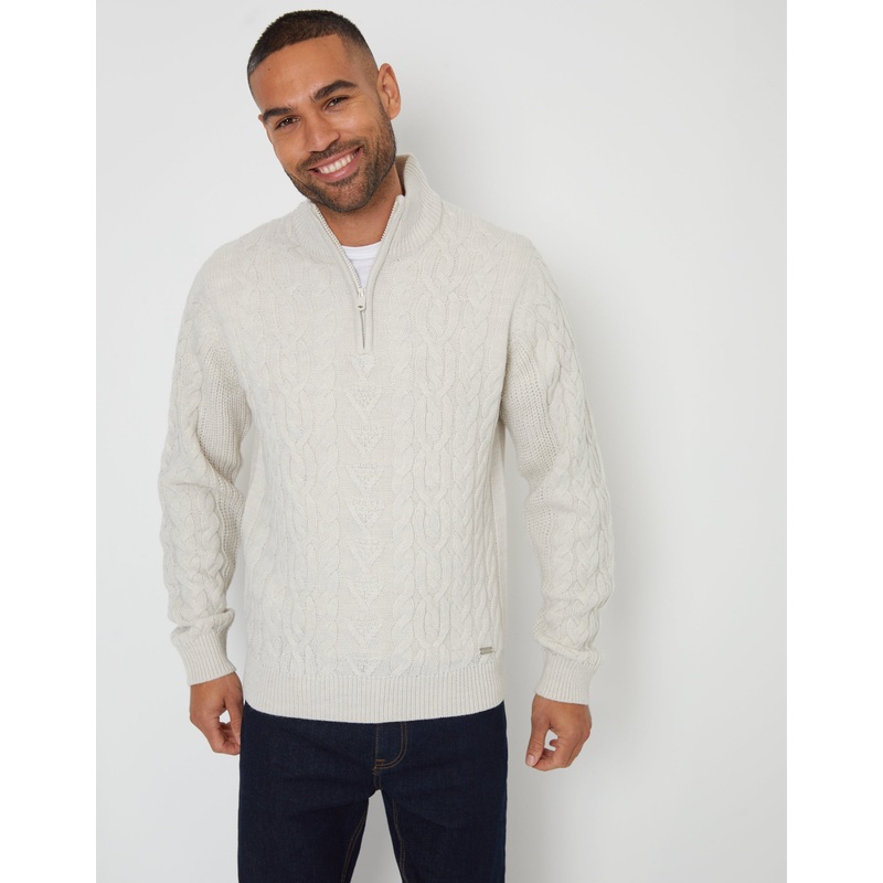 Light Grey Marl Cable Knit Quarter Zip Jumper Light Grey Marl S