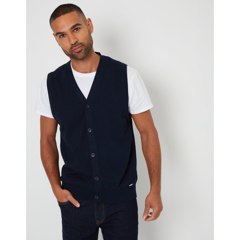 Navy Knitted Button Up Waistcoat Navy S