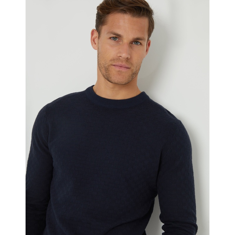 Navy Textured Knit Crew Neck Jumper Navy S