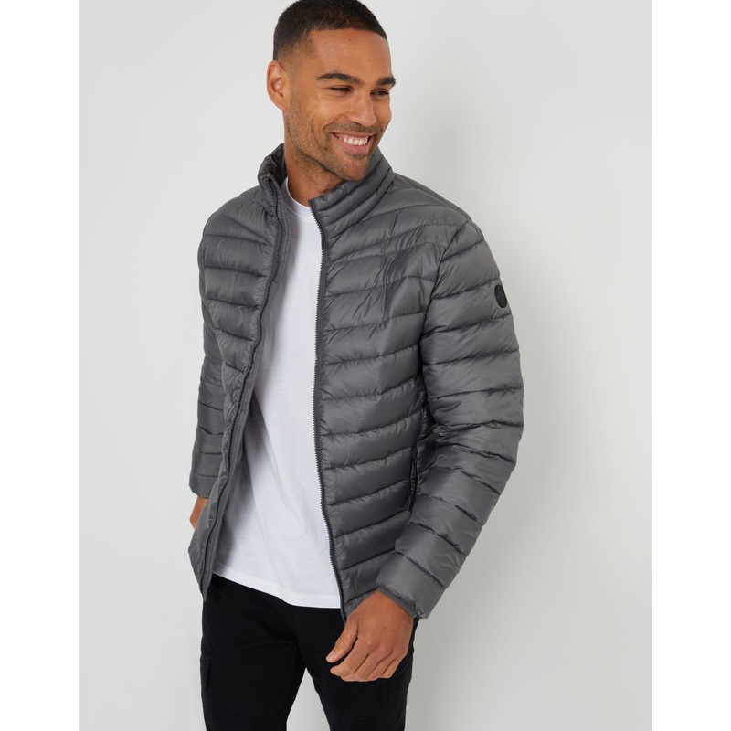 Slate Grey Matte Finish Padded Funnel Neck Jacket Slate Grey S