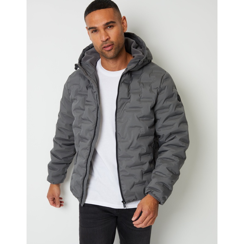 Slate Grey Showerproof Quilted Hooded Puffer Jacket Slate Grey S
