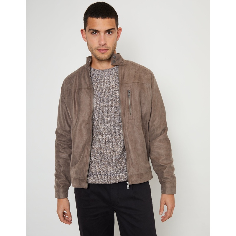 Taupe Faux Suede Racer Jacket Taupe S