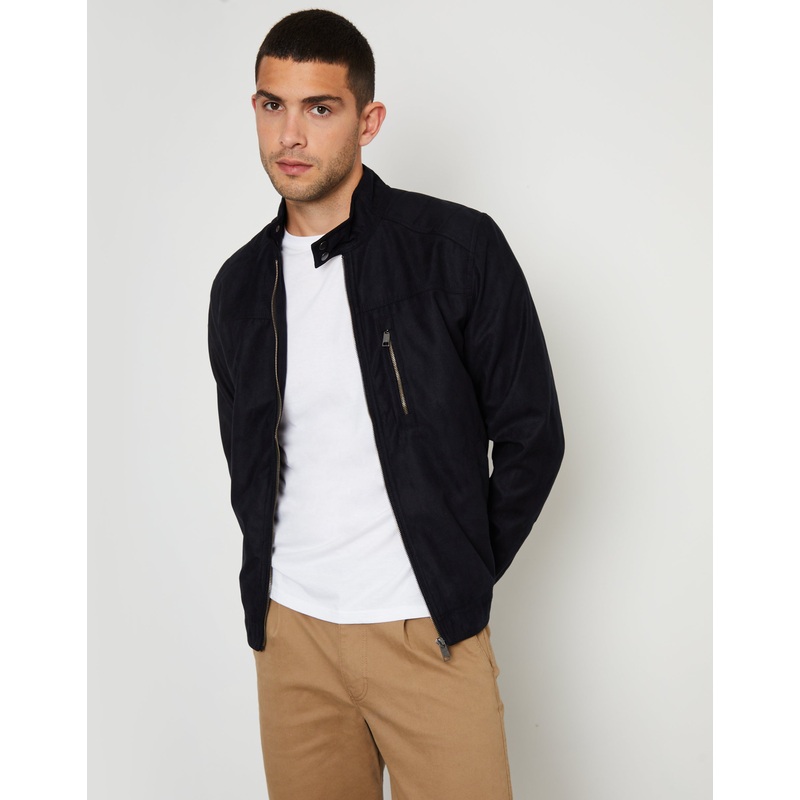 Black Faux Suede Racer Jacket Black S