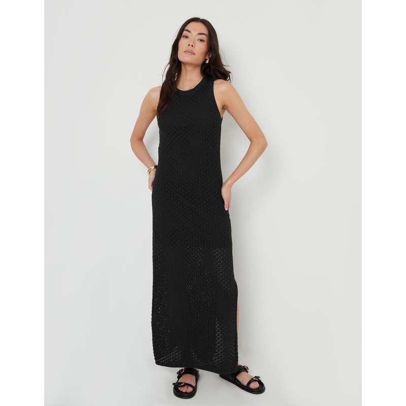 Black Lined Knitted Racer Maxi Dress Black 8