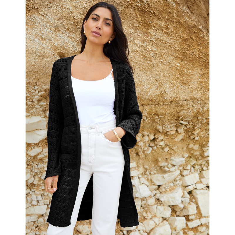 Black Longline Crochet Cardigan Black 8