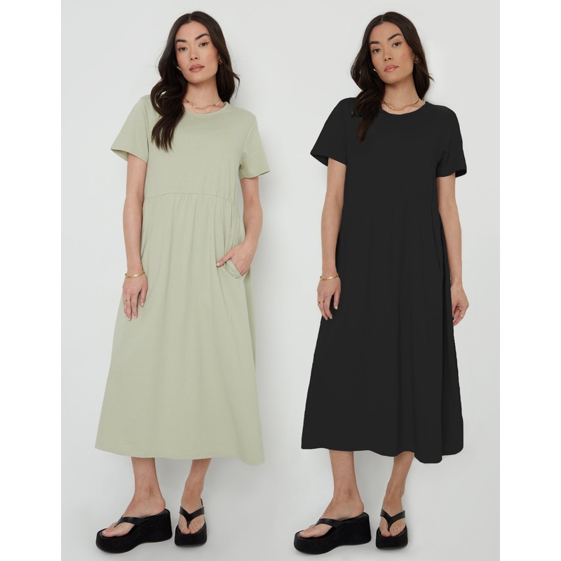 Black & Sage Jersey Midi Smock Dresses with Pockets (2 Pack) Black & Sage 8