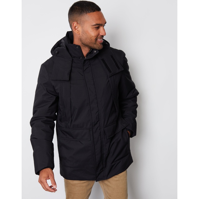 Black Showerproof Patch Pocket Padded Hooded Coat Black S