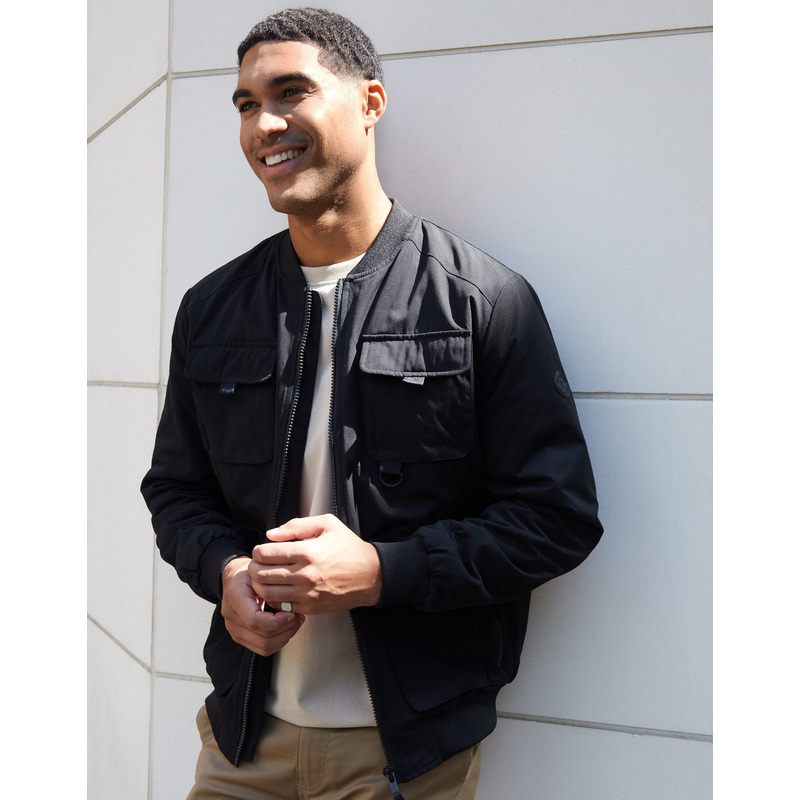 Black Showerproof Utility Bomber Jacket Black S