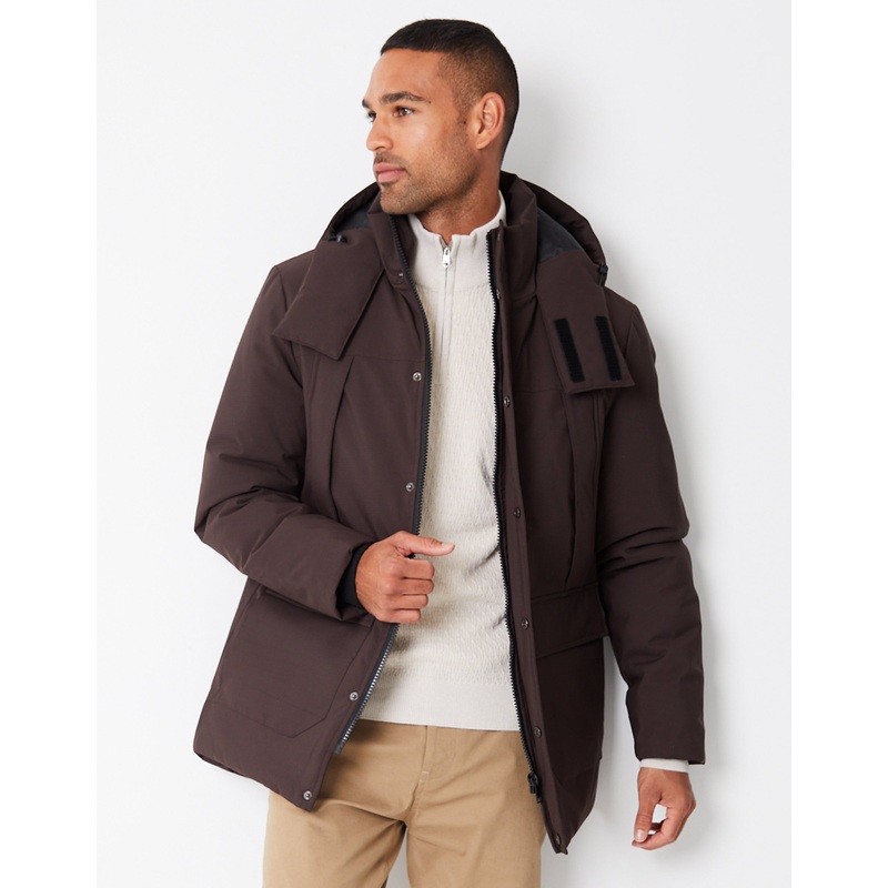 Brown Showerproof Patch Pocket Padded Hooded Coat Brown S