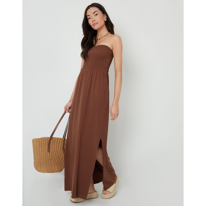 Chocolate Brown Bardot Jersey Midi Dress with Pockets Chocolate Brown 8