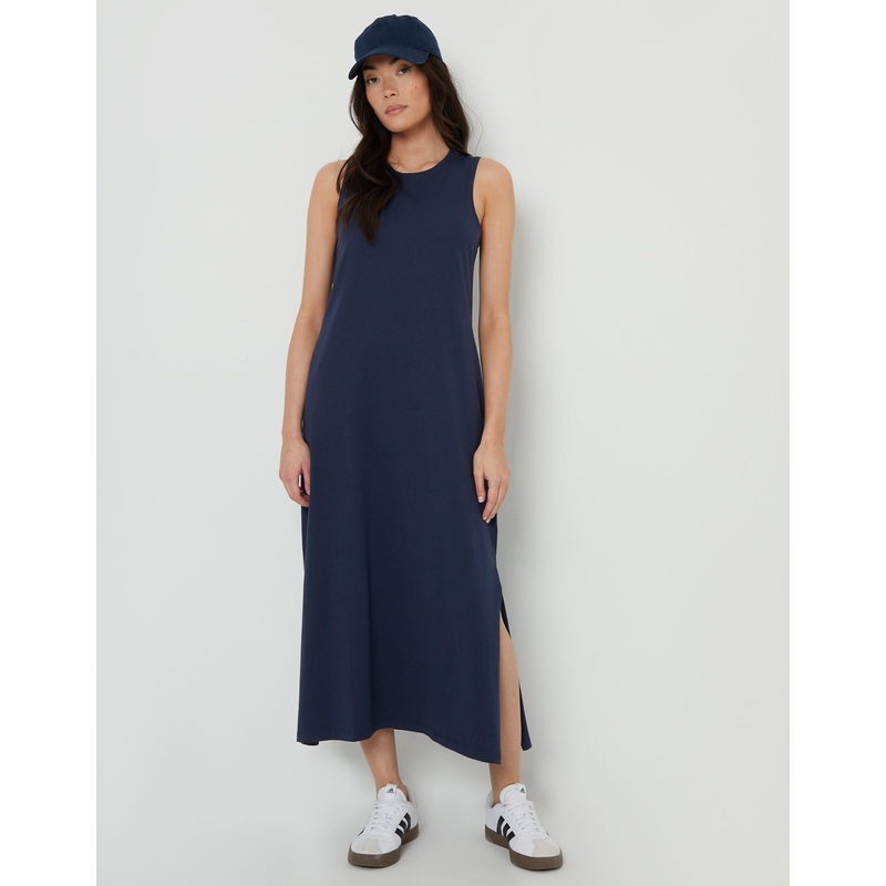 Navy Sleeveless Jersey Midi Dress with Pockets Navy 8
