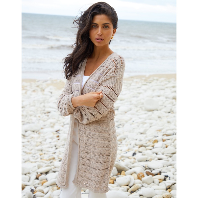 Stone Longline Crochet Cardigan Stone 8