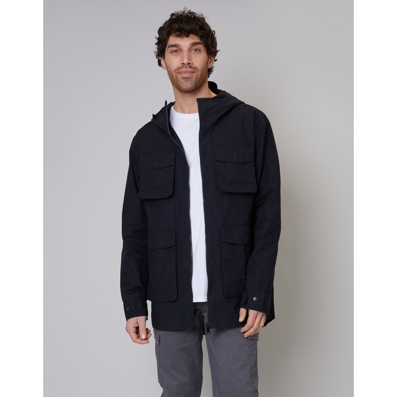 Black Hooded 4 Pocket Utility Field Coat Black S