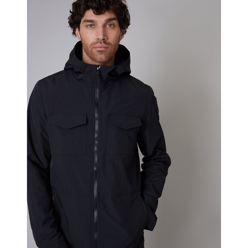 Black Hooded Jacket with Fleece Lined Hood Black S
