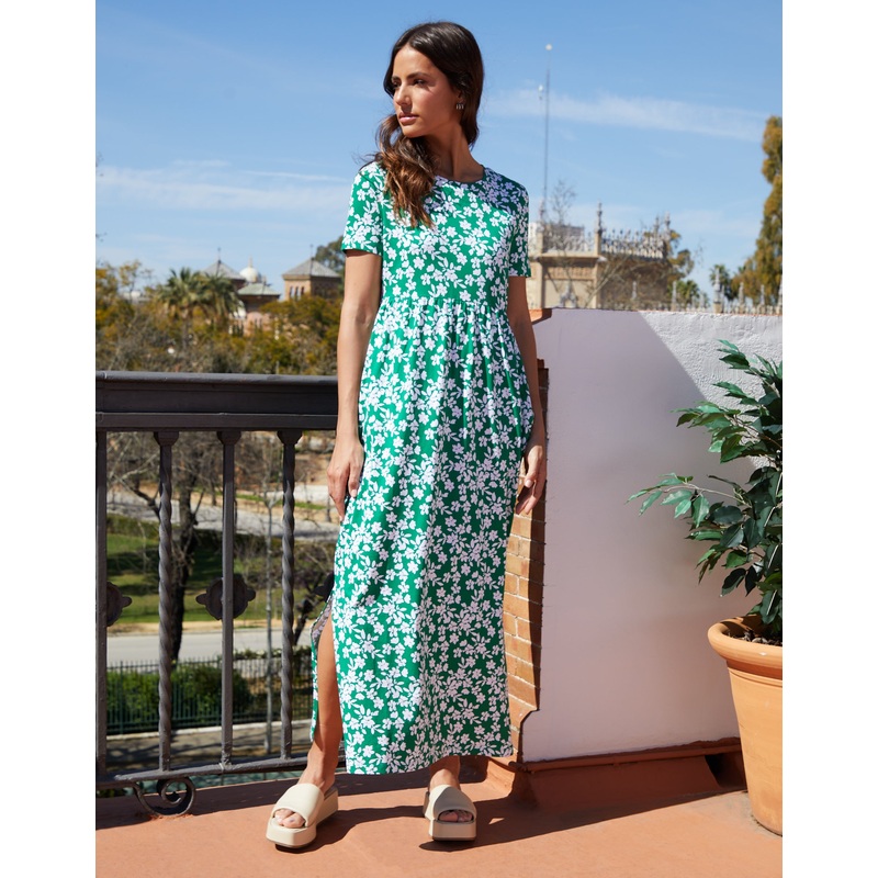 Green Floral Jersey Maxi Dress with Pockets Green 8