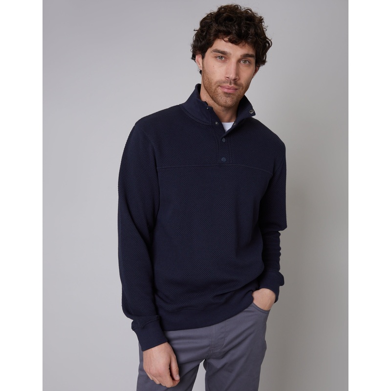Navy Popper Closure Funnel Neck Waffle Textured Jumper Navy S