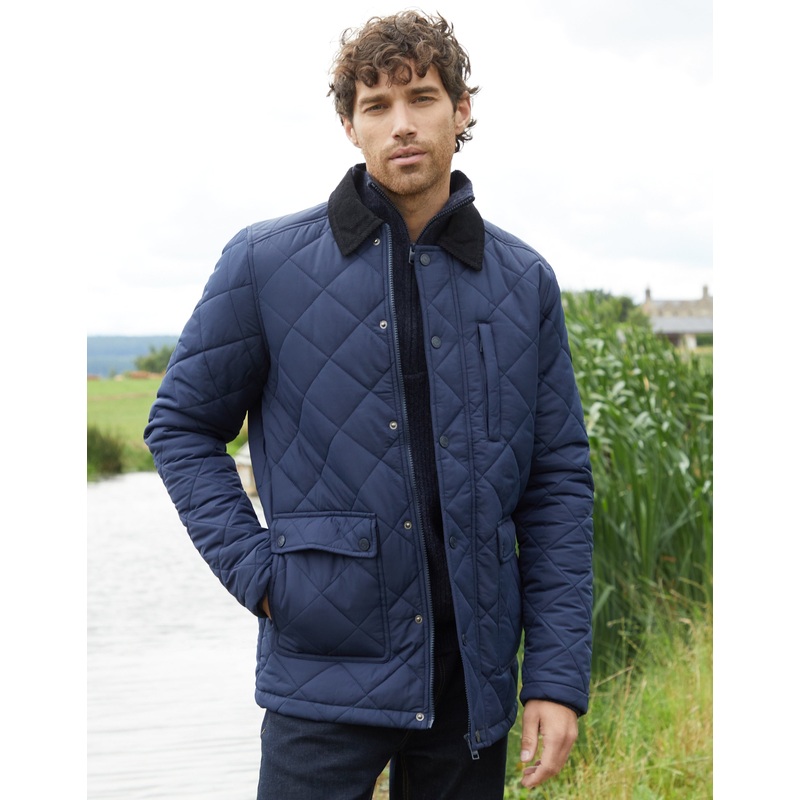 Navy Showerproof Diamond Quilted Collared Jacket Navy S