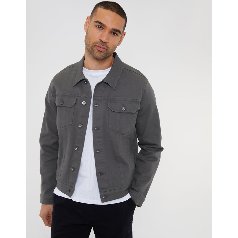 Slate Grey Cotton Twill Denim Style Jacket Slate Grey S